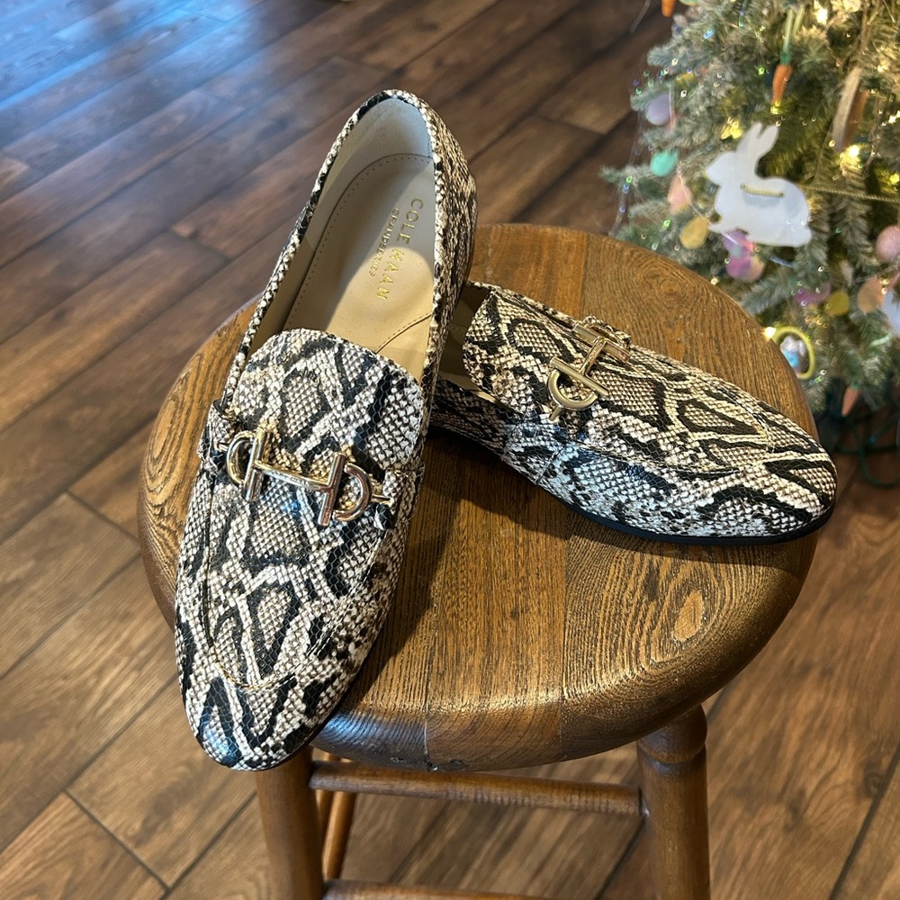 Cole Haan Leather Horse Bit Loafers, Sz. 8B, Python Reptile Embossed Maximalist